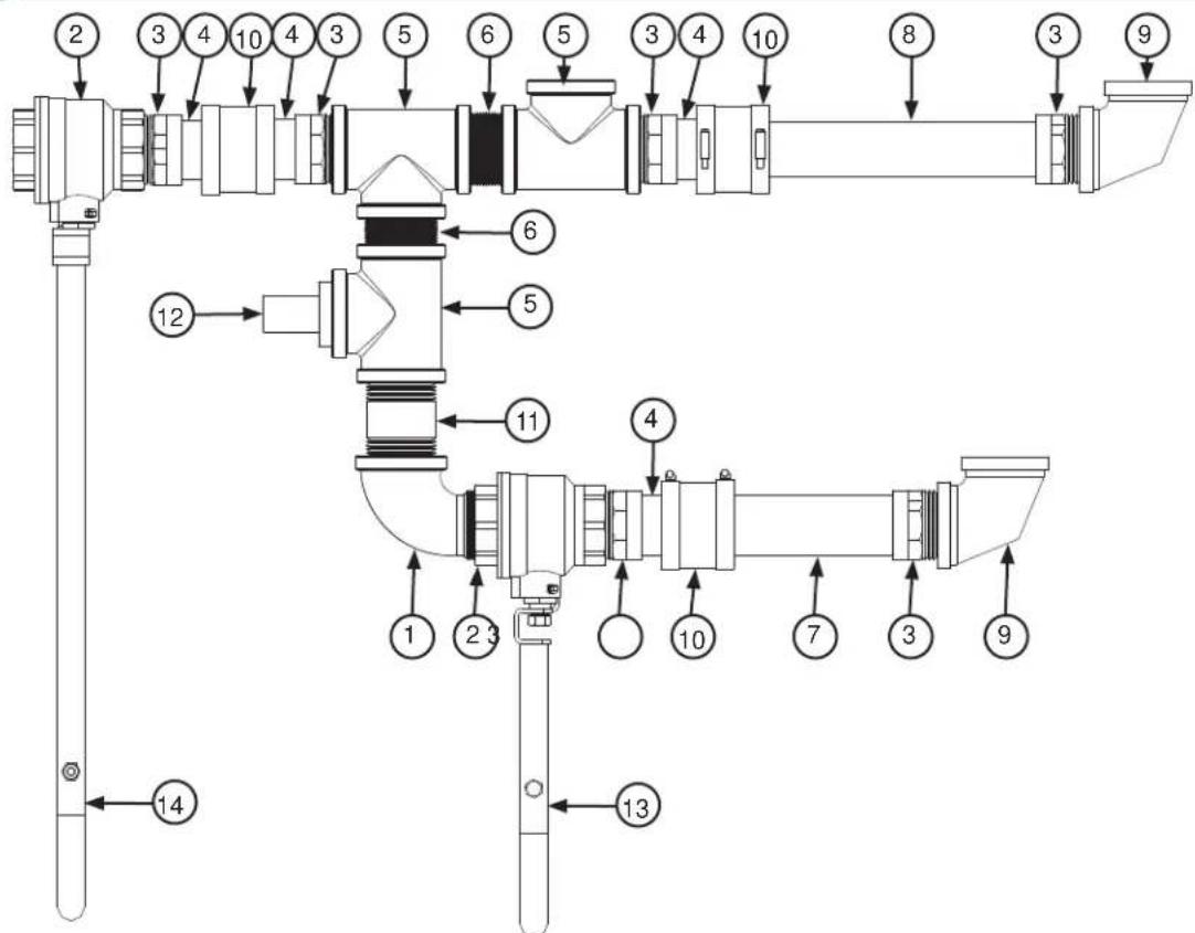 Technical diagram of a mechanical or fluid system with numbered components and directional arrows indicating flow or movement.
