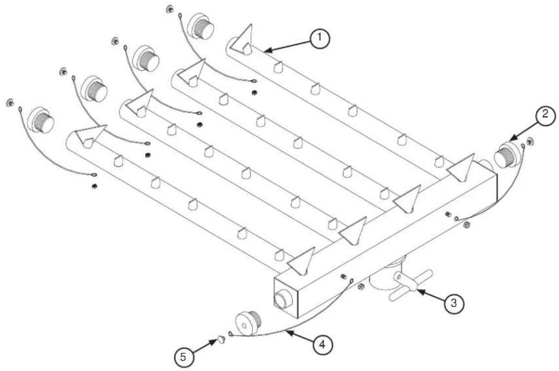 Technical diagram of a mechanical or electrical assembly with numbered components and directional arrows indicating flow or movement.