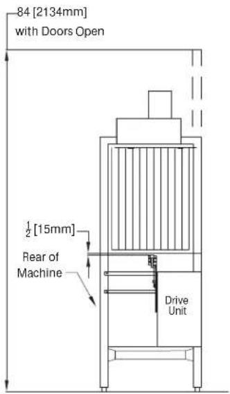 84 [2134mm] with Doors Open ½ [15mm] Rear of Machine Drive Unit