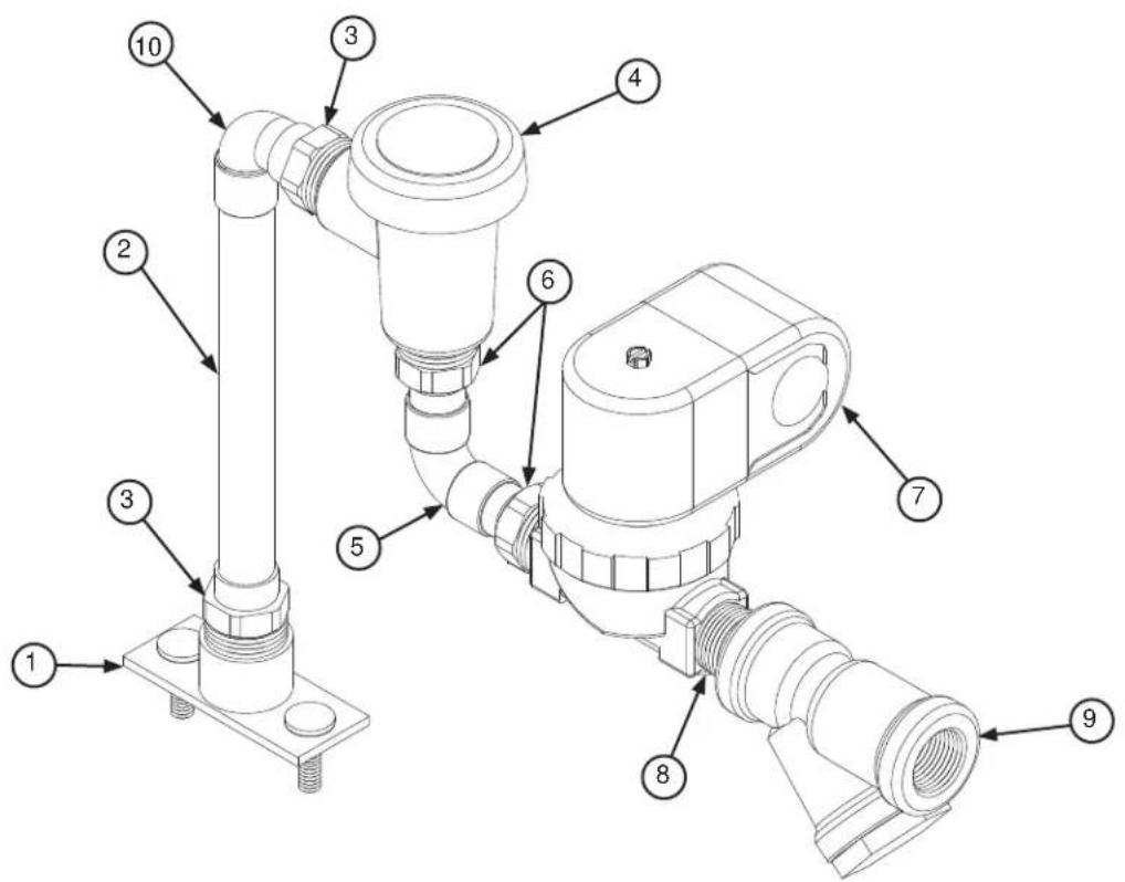 Technical diagram of a piping system with numbered components for identification