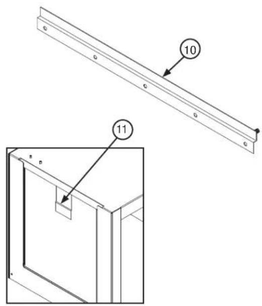 Technical diagram showing two structural components labeled 10 and 11, with annotations and a magnified detail view.