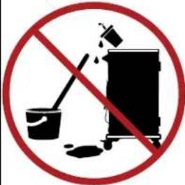 Prohibition sign with no text, featuring a crossed-out trash can and bucket, indicating no waste or pollution.