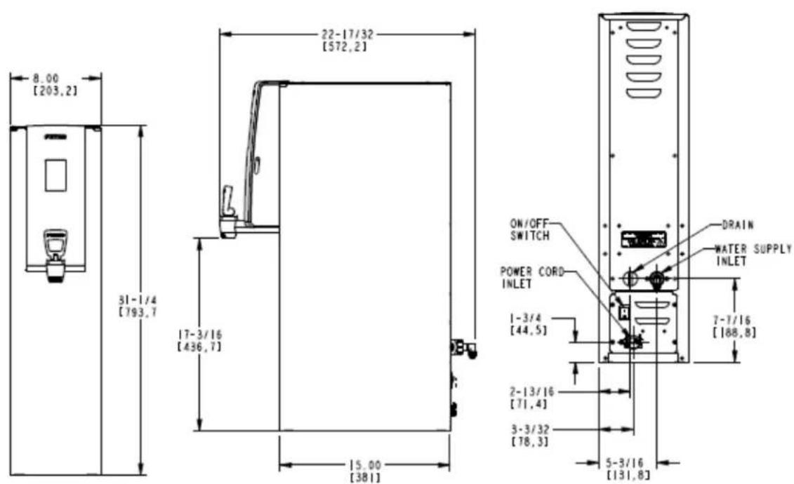 Fetco HWB-2105 - Dimensions & Utility Connections - 1