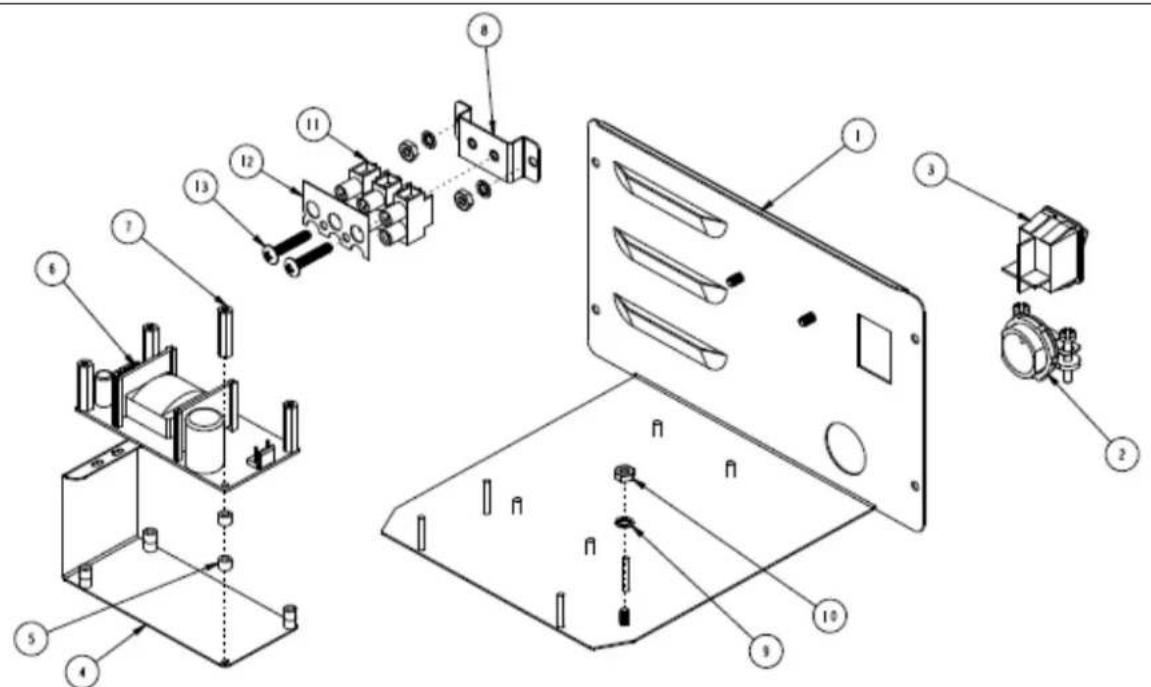 Exploded view diagram of a device with numbered components for assembly or maintenance reference.