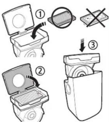 Diagram illustrating three steps of device packaging or cleaning: opening, disassembly, and packaging with a cross symbol.