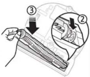 Diagram showing a hand holding a device with labeled parts, including a zoomed-in view of the component.