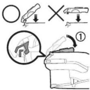 Diagram illustrating car seatbelting and lifting mechanism, showing correct/incorrect states with magnified detail