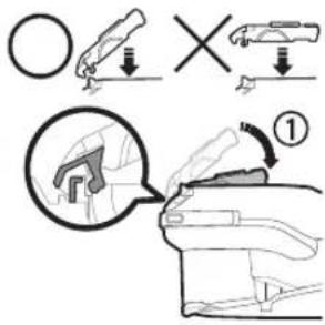 Diagram illustrating car safety instructions with labeled symbols and arrows indicating correct and incorrect actions