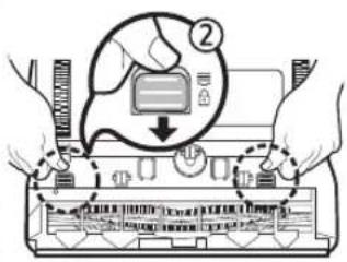 Diagram showing hands operating a computer with a labeled component and directional arrows indicating movement or change.