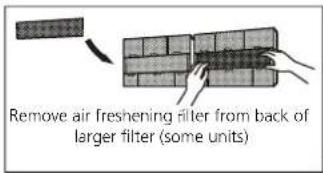 Remove air freshening filter from back of larger filter (some units)