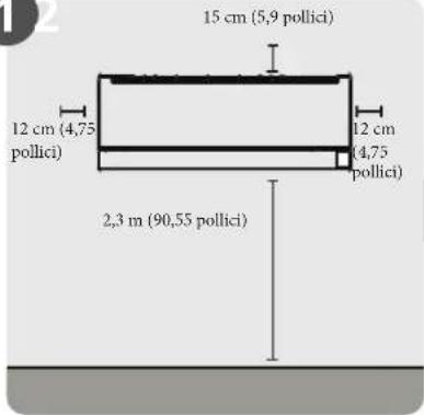 15 cm (5,9 pollici) 12 cm (4,75 pollici) 12 cm (4,75 pollici) 2,3 m (90,55 pollici)
