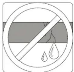 Prohibition sign with crossed-out circle and water droplet symbol, indicating no pollution or disinfection