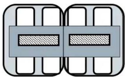 Pure diagram of two identical rectangular blocks with internal hatched patterns, no text or symbols present.