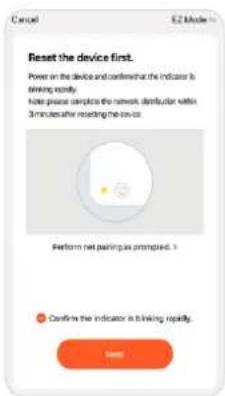 Reset the device first. Power on the device and confirm that the indicator is drinking rapidly. Note: please complete the network distributor within 3 minutes after reading the user.