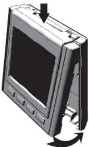 Illustration of a vintage computer monitor with buttons and a scroll, showing a circular arrow indicating rotation (no text or symbols present)