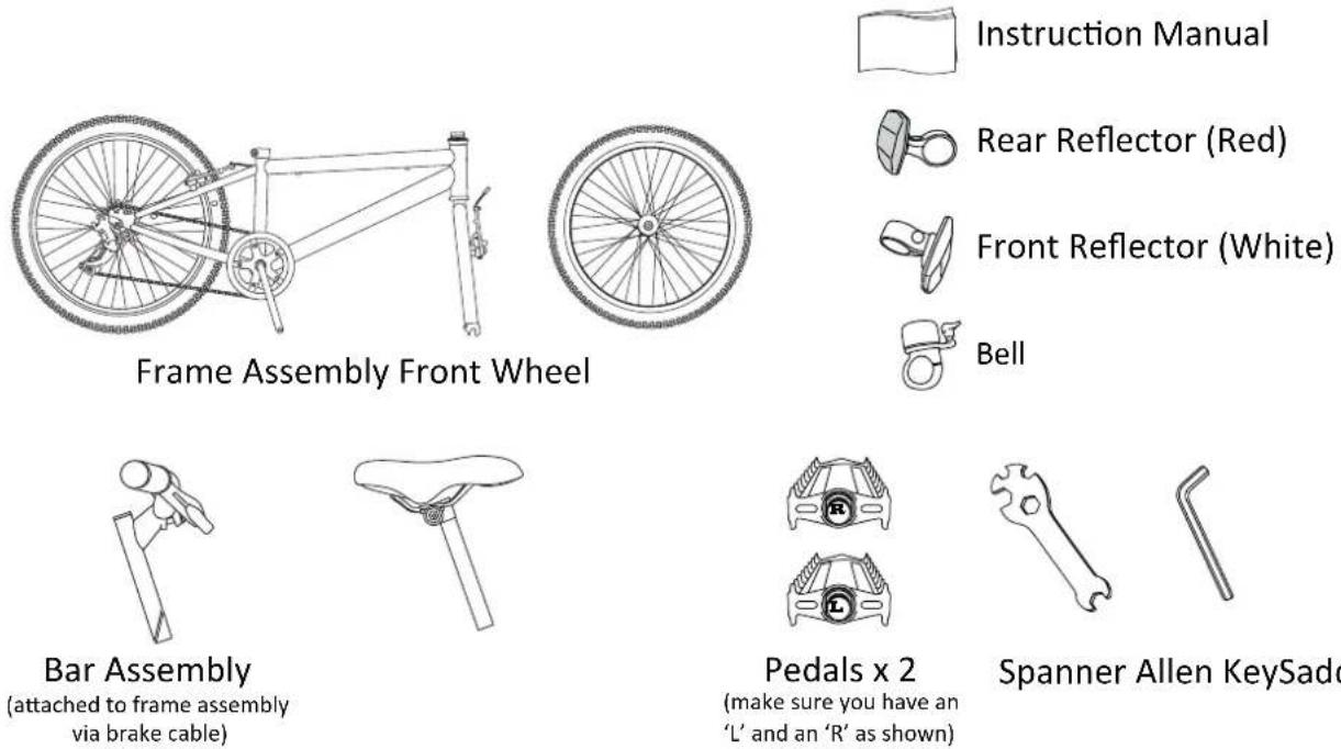 Pazzaz Vivacity 24 inch Wheel Size Kids Hybrid Bike - BOX CONTENTS - 1
