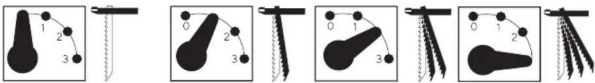 Diagram showing eight different types of pendulum-like objects with numbered positions and connecting rods, likely illustrating a mechanical or electrical system.