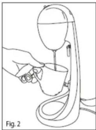 Line drawing of a hand using a medical device to interact with a cup (no text or symbols)