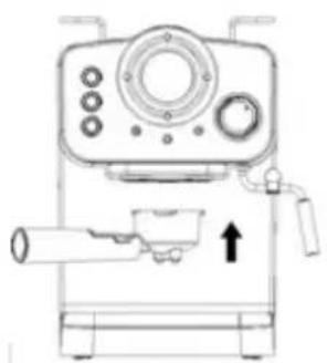 Line drawing of a mechanical device with a lever and handle, no text or symbols present