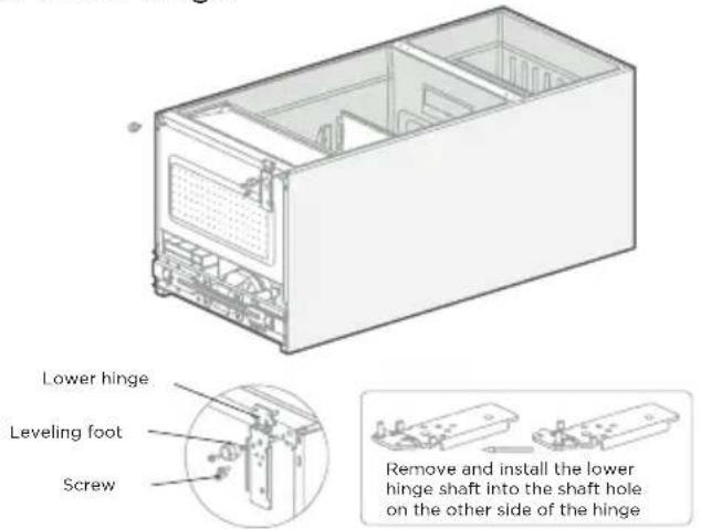 Lower hinge Leveling foot Screw Remove and install the lower hinge shaft into the shaft hole on the other side of the hinge