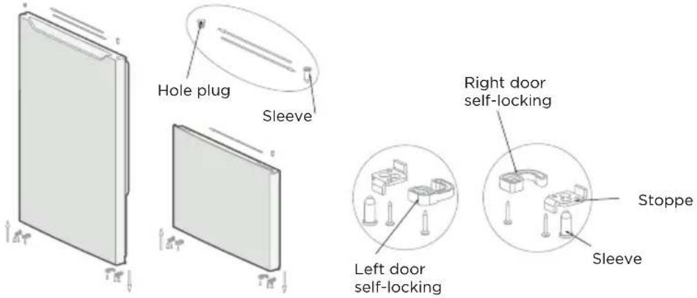 Hole plug Sleeve Right door self-locking Stoppe Left door self-locking Sleeve