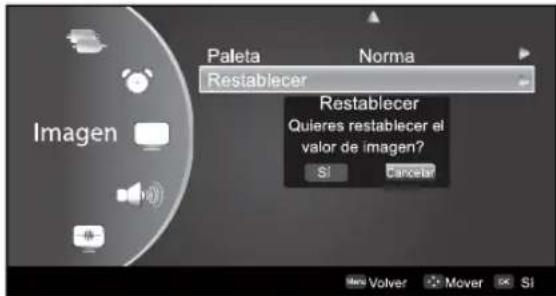 Paleta Norma Restablecer Quieres restablecer el valor de imagen? SI Cancelar Imagen Mev Volver Mover SI