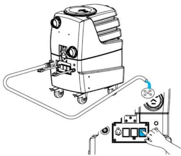 Line drawing of a cleaning or cleaning machine with attached electrical panel and control panel (no text or symbols)