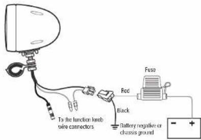 To the function knob screw connectors Red Black Battery negative or chassis ground Fuse