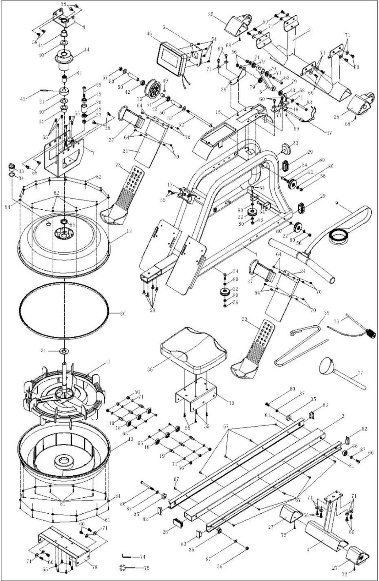 Technical schematic diagram of a mechanical assembly with numbered components and exploded views