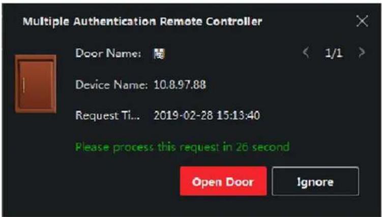 Multiple Authentication Remote Controller Door Name: Device Name: 10.8.97.88 Request Ti... 2019-02-28 15:13:40 Please process this request in 26 second Open Door Ignore
