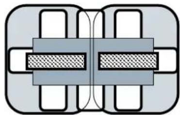 Pure mechanical cross-section diagram without any text, numbers, or symbols