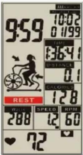 9:59 10:02 0 1/99 TIME 136:41 DISTANCE 0.1 CALORIES 128 REST WALLS 288 SPEED 12 RPM 60 ♥ 72
