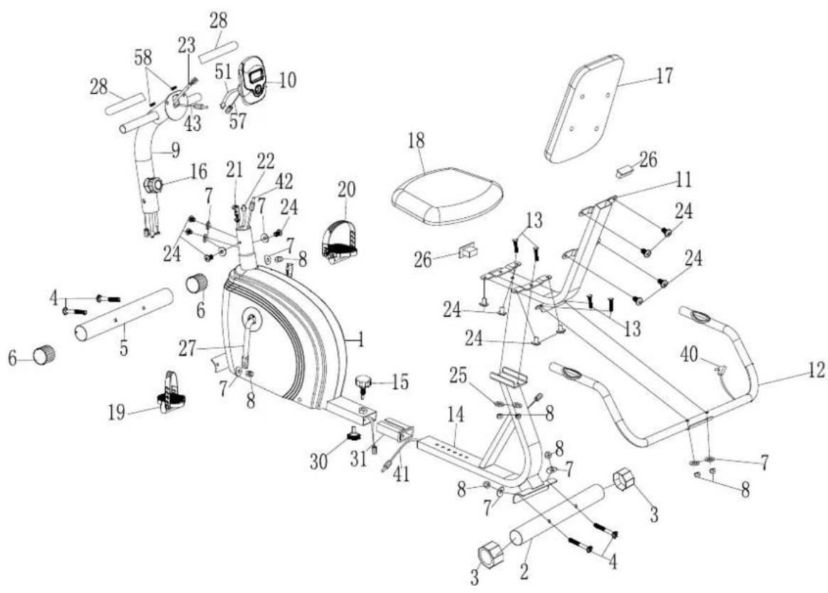 York Fitness Performance Recumbent Bike YRK53116A - EXPLODED DIAGRAM - 1