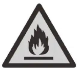 Warning sign depicting a flame symbol with hazard symbol inside a triangle