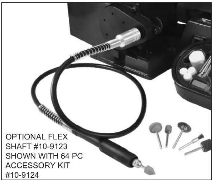OPTIONAL FLEX SHAFT #10-9123 SHOWN WITH 64 PC ACCESSORY KIT #10-9124
