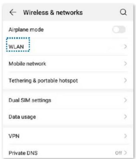 Wireless & networks Airplane mode WLAN Mobile network Tethering & portable hotspot Dual SIM settings Data usage VPN Private DNS