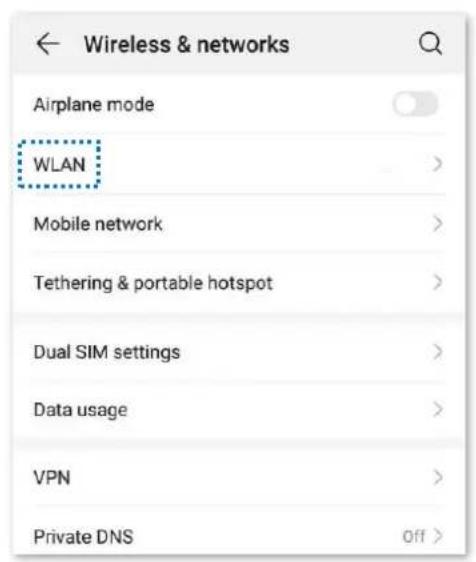 Wireless & networks Airplane mode WLAN Mobile network Tethering & portable hotspot Dual SIM settings Data usage VPN Private DNS