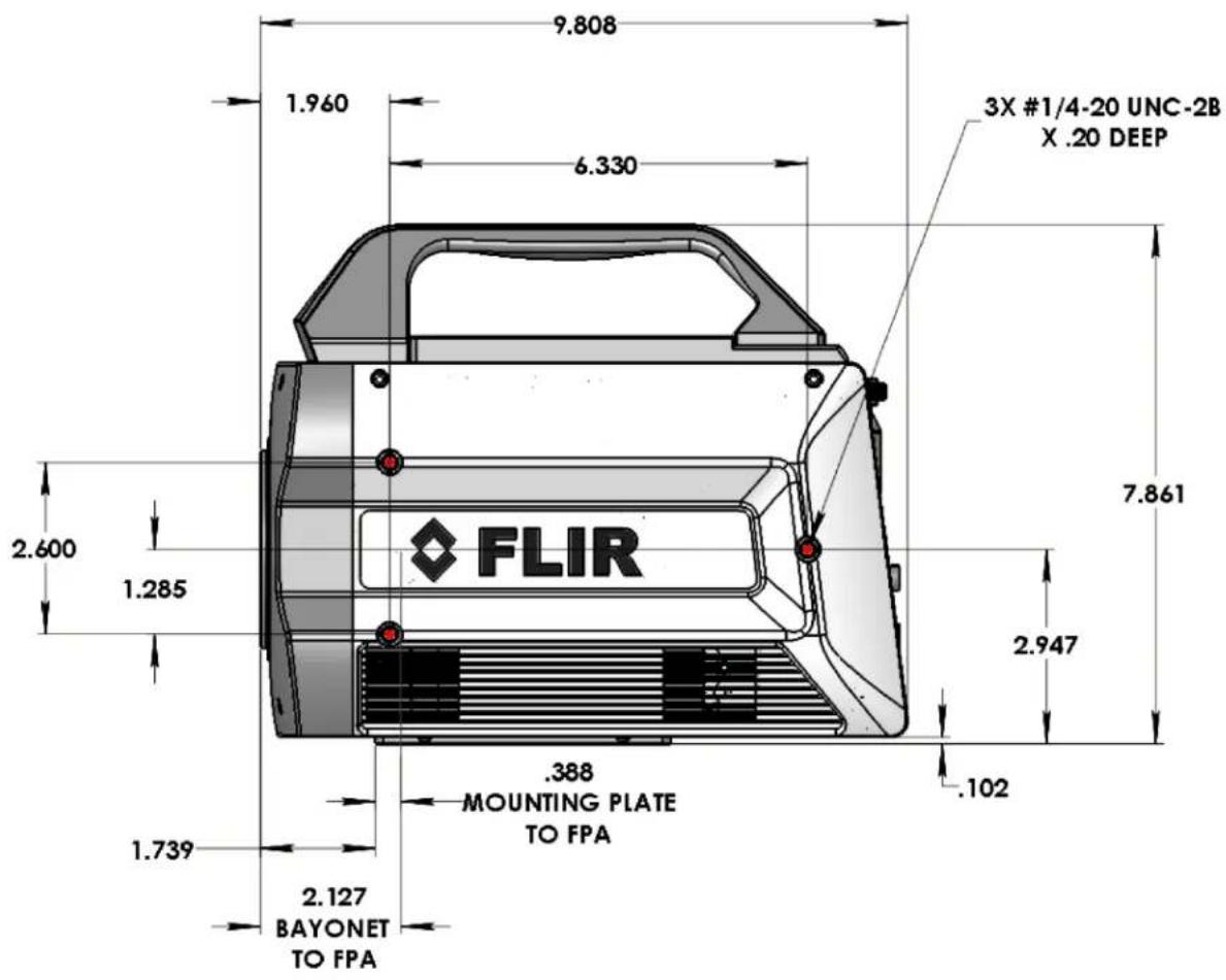 9.808 1.960 6.330 3X #1/4-20 UNC-2B X .20 DEEP FLIR 7.861 2.600 1.285 2.947 .388 MOUNTING PLATE TO FPA .102 1.739 2.127 BAYONET TO FPA
