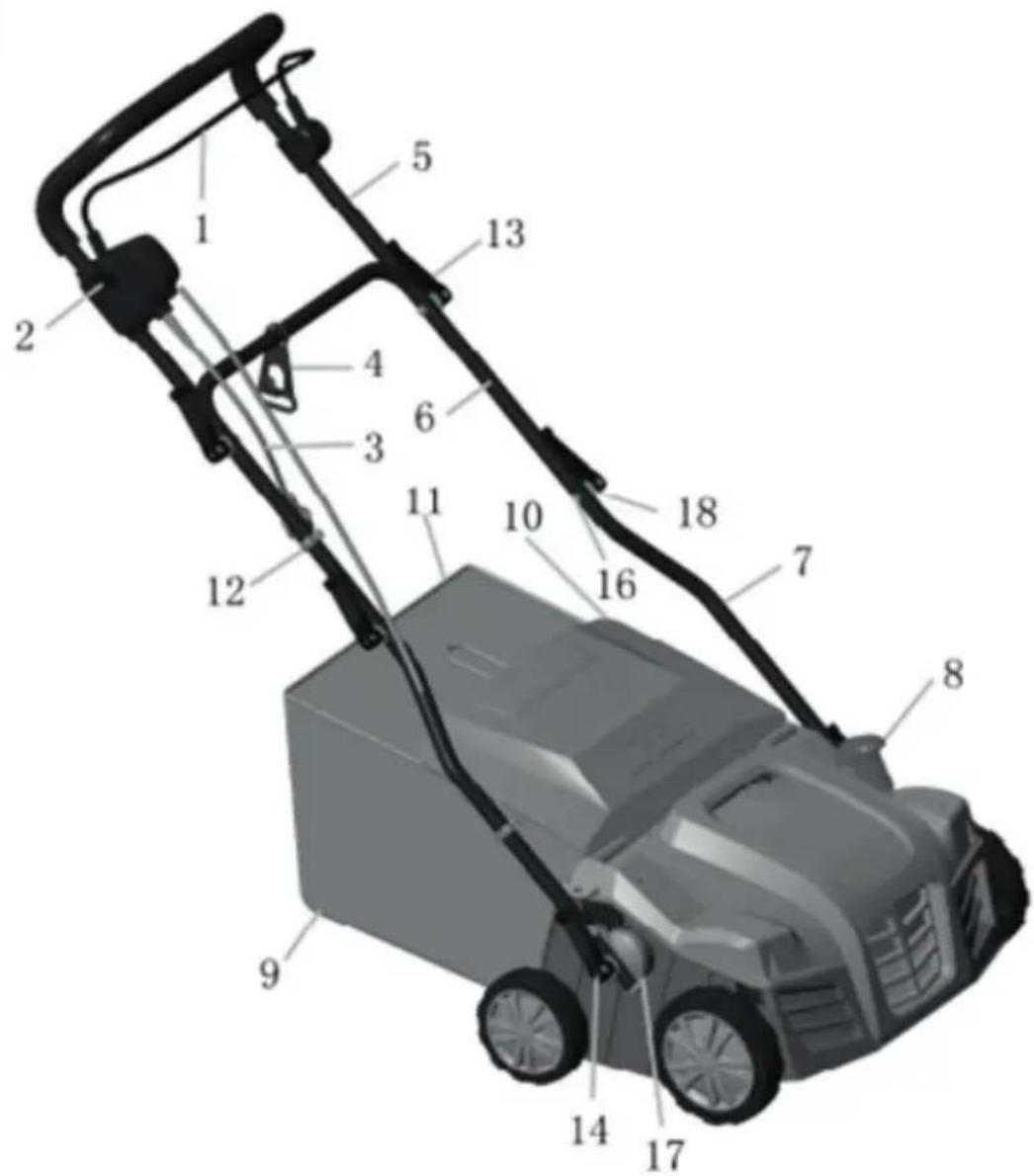 Labeled diagram of a lawn mower with numbered parts for identification