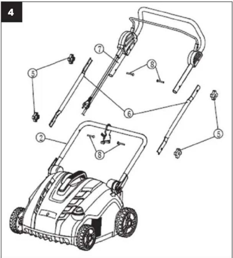 Technical diagram of a lawn mower with numbered parts for identification