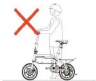 Diagram showing a person using an electric scooter with a red 'X' symbol indicating no change, likely for safety or mobility assessment.