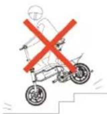 Safety warning sign showing a person crossing a bicycle with a red 'X' symbol
