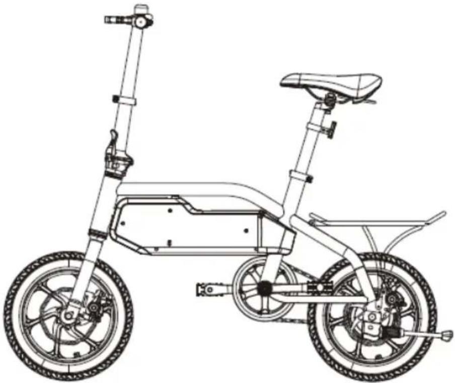 Line drawing of a modern electric scooter with visible wheels, suspension, and seat (no text or symbols)
