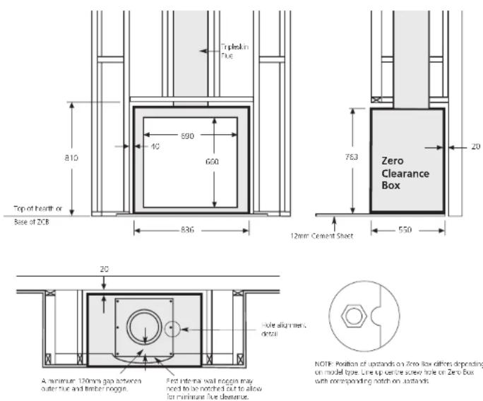 EUREKA Stockade SRS5 Insert - Clearance to combustibles & Gason Zero Clearance Box (ZCB) installation - 1