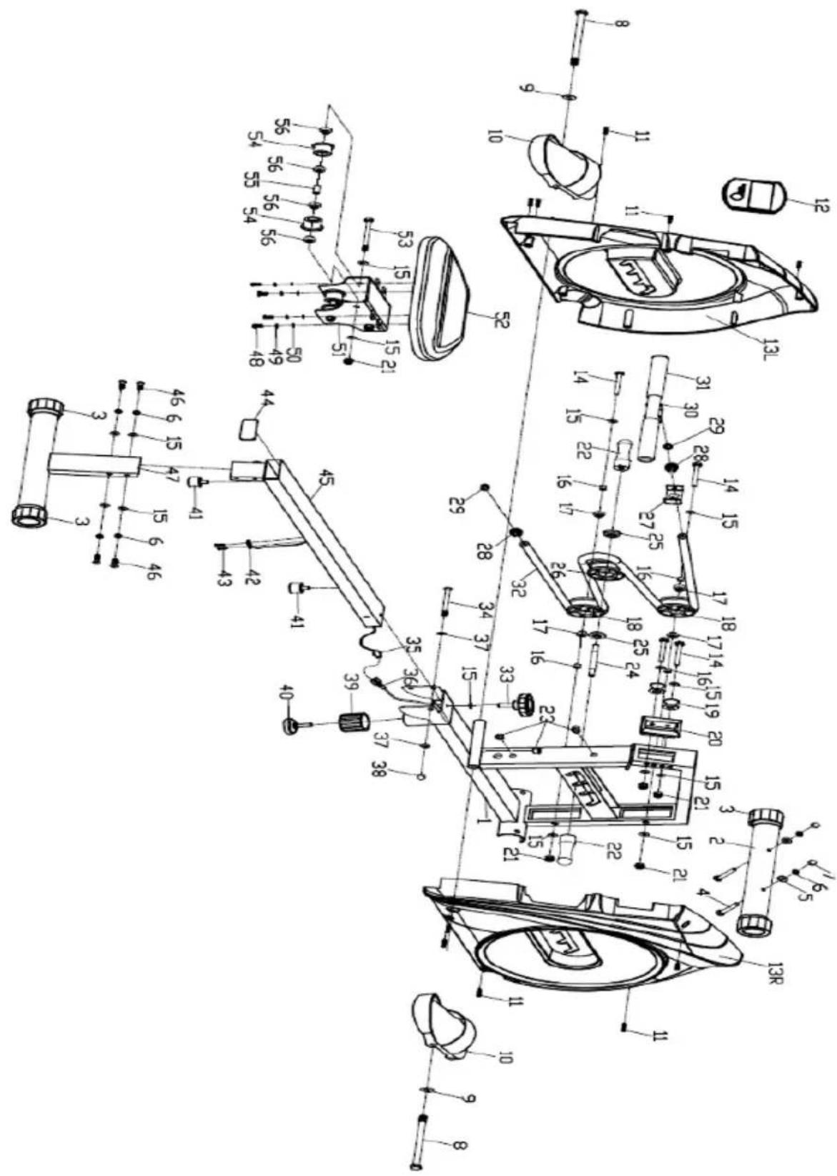 Technical schematic diagram of a mechanical assembly with numbered components and dimension annotations