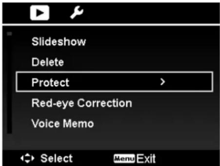 Slideshow Delete Protect > Red-eye Correction Voice Memo Select Menu Exit