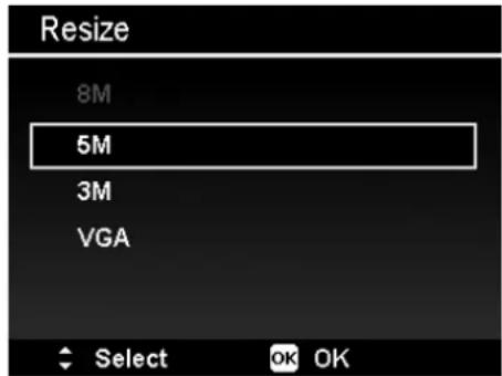 Resize 8M 5M 3M VGA Select OK OK