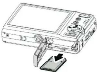 Line drawing of a digital camera with an attached clip and a close-up of the clip (no text or symbols)