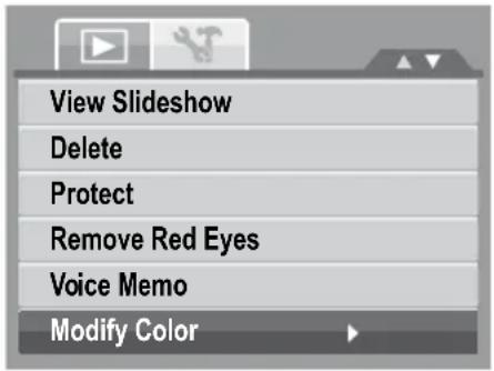 View Slideshow Delete Protect Remove Red Eyes Voice Memo Modify Color