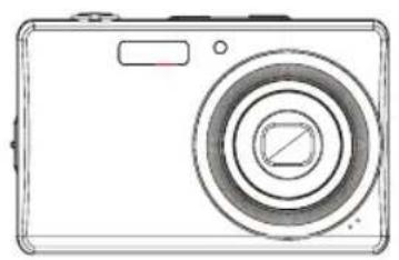 Line drawing of a digital camera with no text or symbols